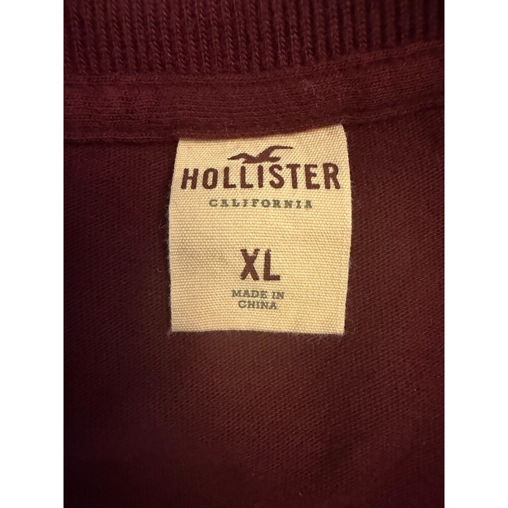 Hollister SZ XL Men's Burgundy Logo Long Sleeve T-shirt Crew Neck 2000s Vintage - Picture 8 of 10
